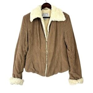 BB Dakota Womens Size L Coat Tan Brown Corduroy Sherpa Lined Cotton Jacket R1